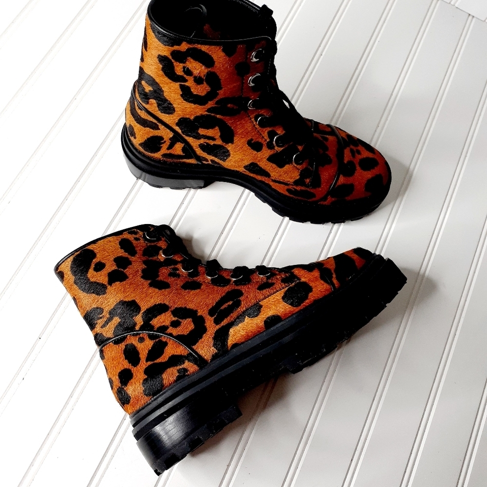 NEW Schutz Maylova Leopard Suede Combat Bootie F713 - Picture 6 of 11